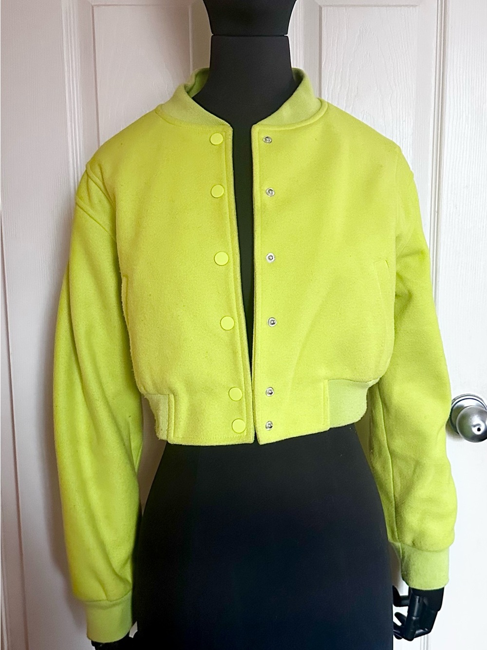 AKIRA Neon Lime Cropped Bomber Jacket